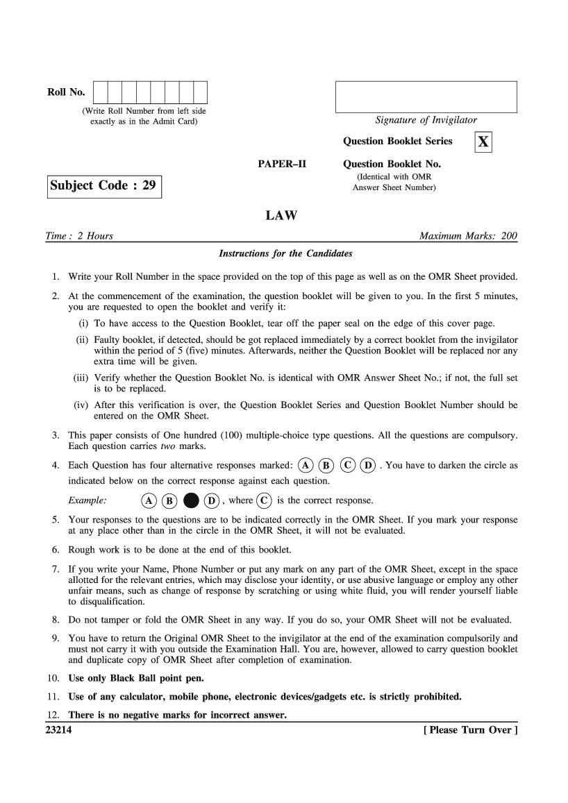 WB SET 2023 Question Paper Law - Page 1