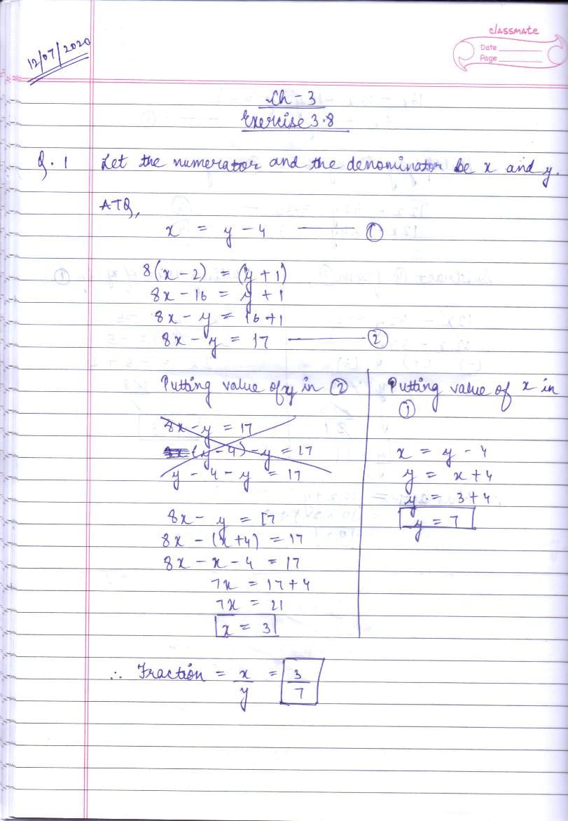 RD Sharma Solutions Class 10 Chapter 3 Pair Of Linear Equations In Two Variables Exercise 3.8 - Page 1