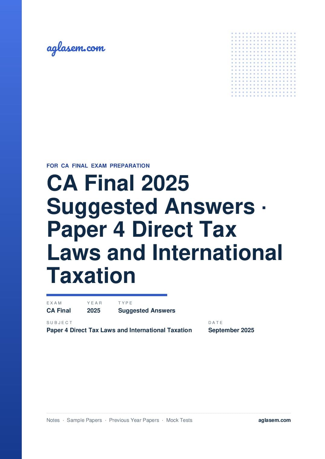 CA Final September 2025 Suggested Answers Paper 4 Direct Tax Laws and International Taxation - Page 1 of 40