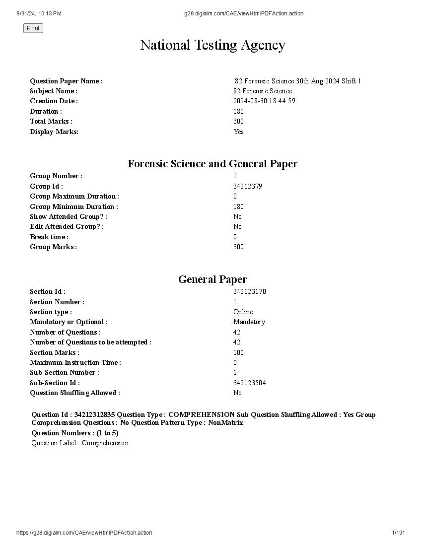 UGC NET 2024 Question Paper Forensic Science - Page 1