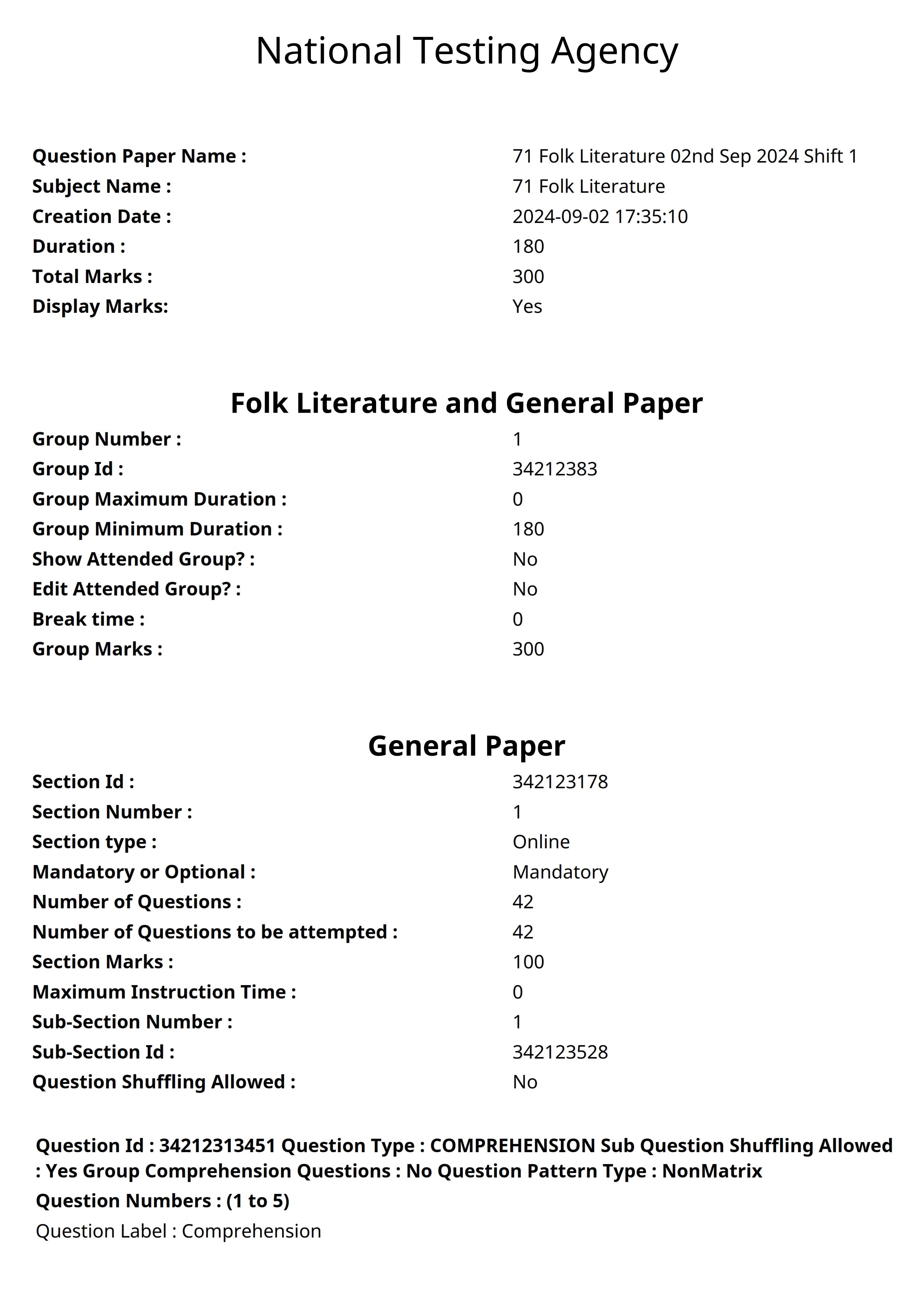 UGC NET 2024 Question Paper Folk Literature - Page 1