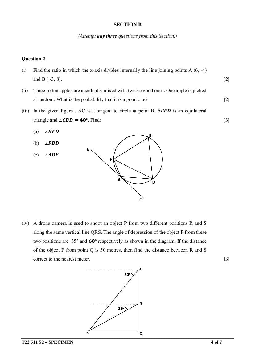 ICSE Class 10 Mathematics Sample Paper 2022