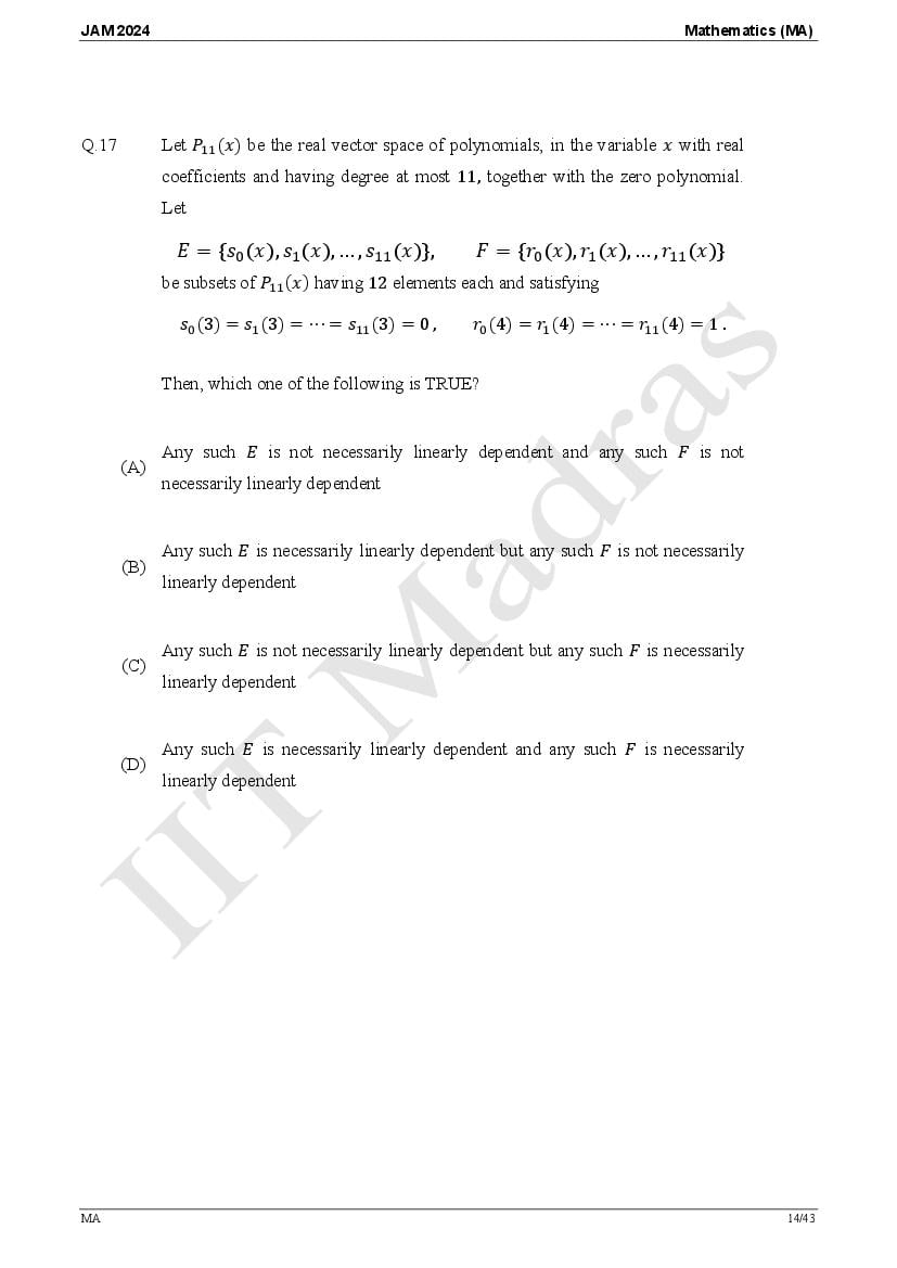 IIT JAM 2024 Question Paper with Answer Key Download PDFs AglaSem Admission