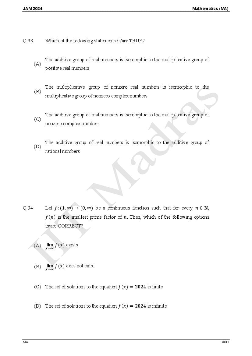 IIT JAM 2024 Question Paper with Answer Key Download PDFs AglaSem Admission