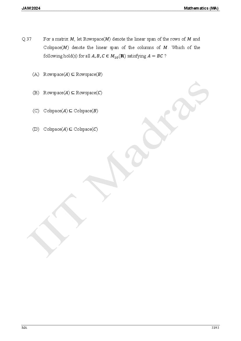IIT JAM 2024 Question Paper with Answer Key Download PDFs AglaSem Admission
