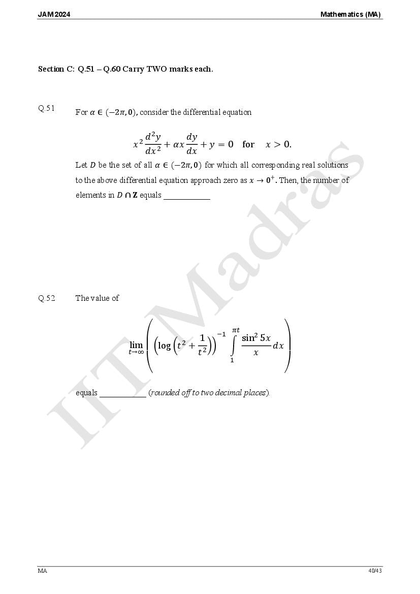 IIT JAM 2024 Question Paper with Answer Key Download PDFs AglaSem Admission