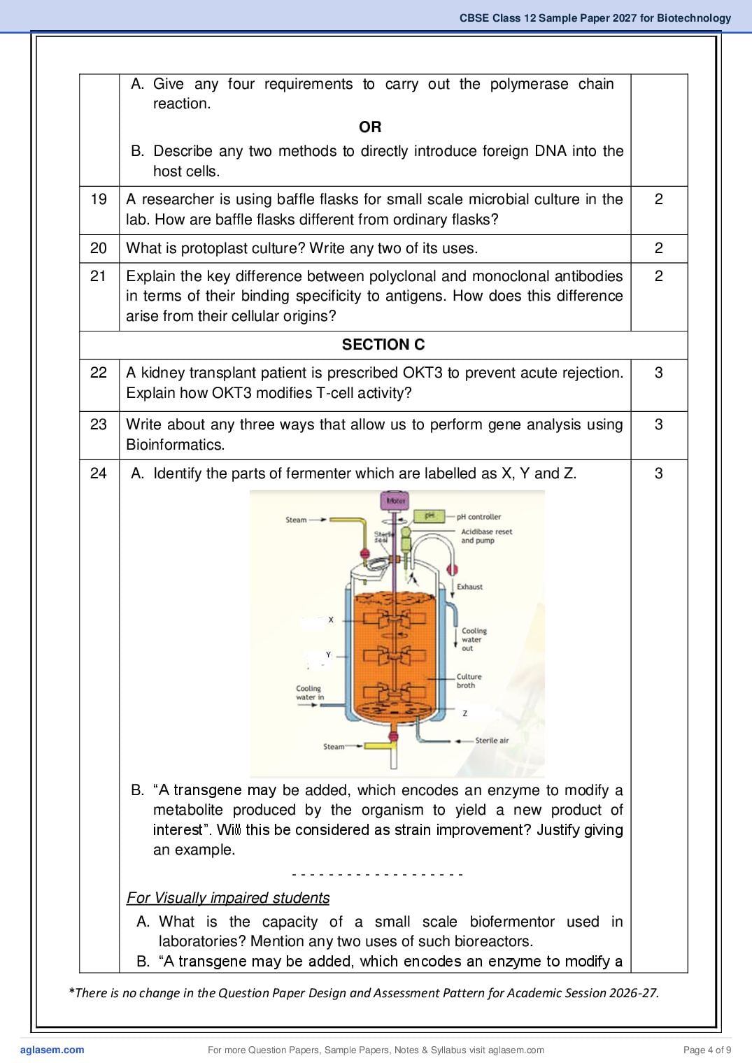 CBSE Class 12 Biotechnology Sample Paper 2027 with Marking Scheme PDF