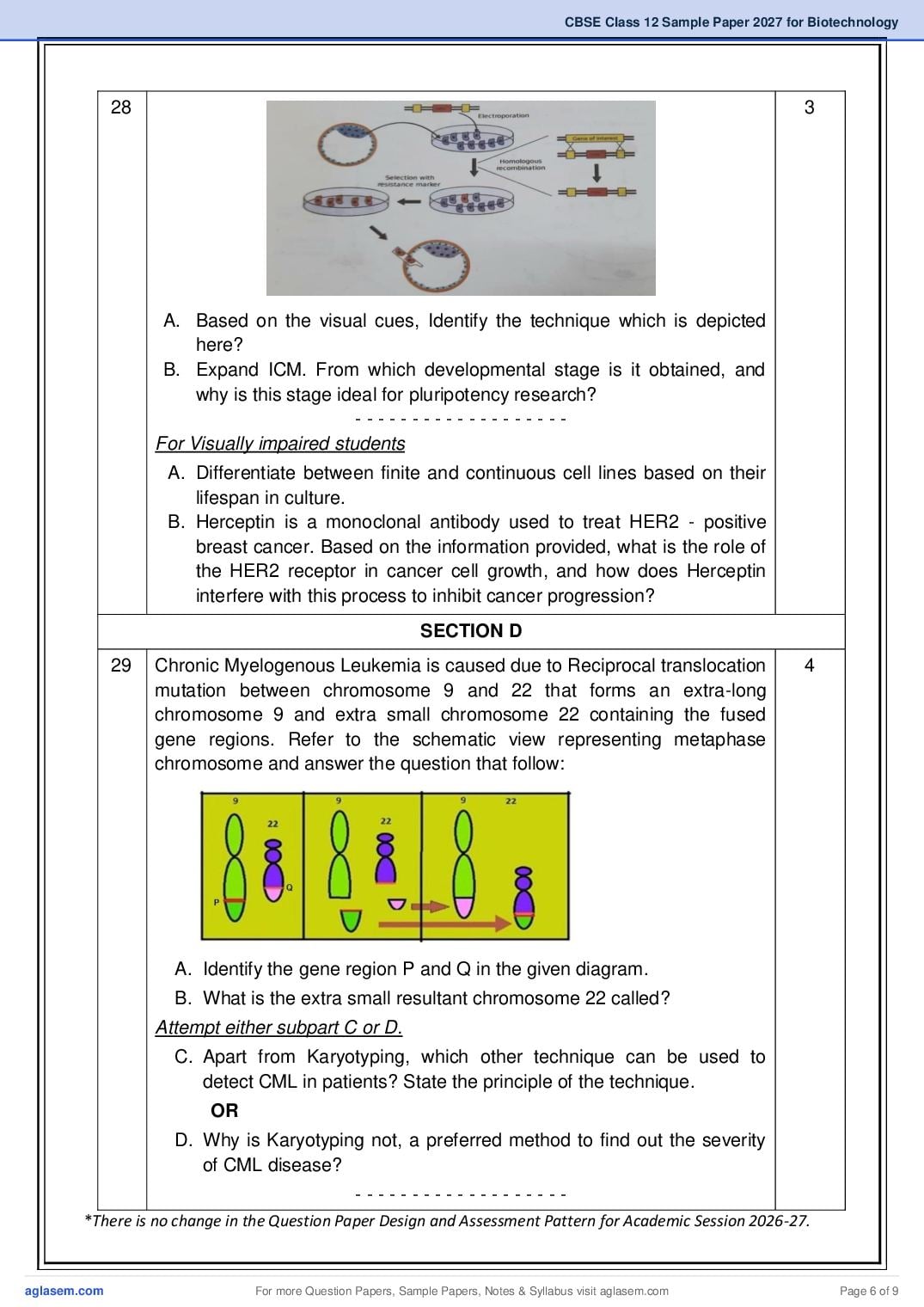 CBSE Class 12 Biotechnology Sample Paper 2027 with Marking Scheme PDF