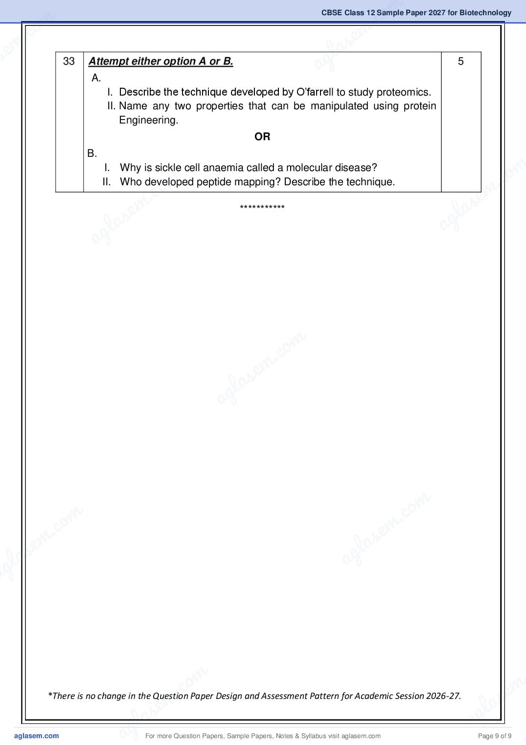 CBSE Class 12 Biotechnology Sample Paper 2027 with Marking Scheme PDF