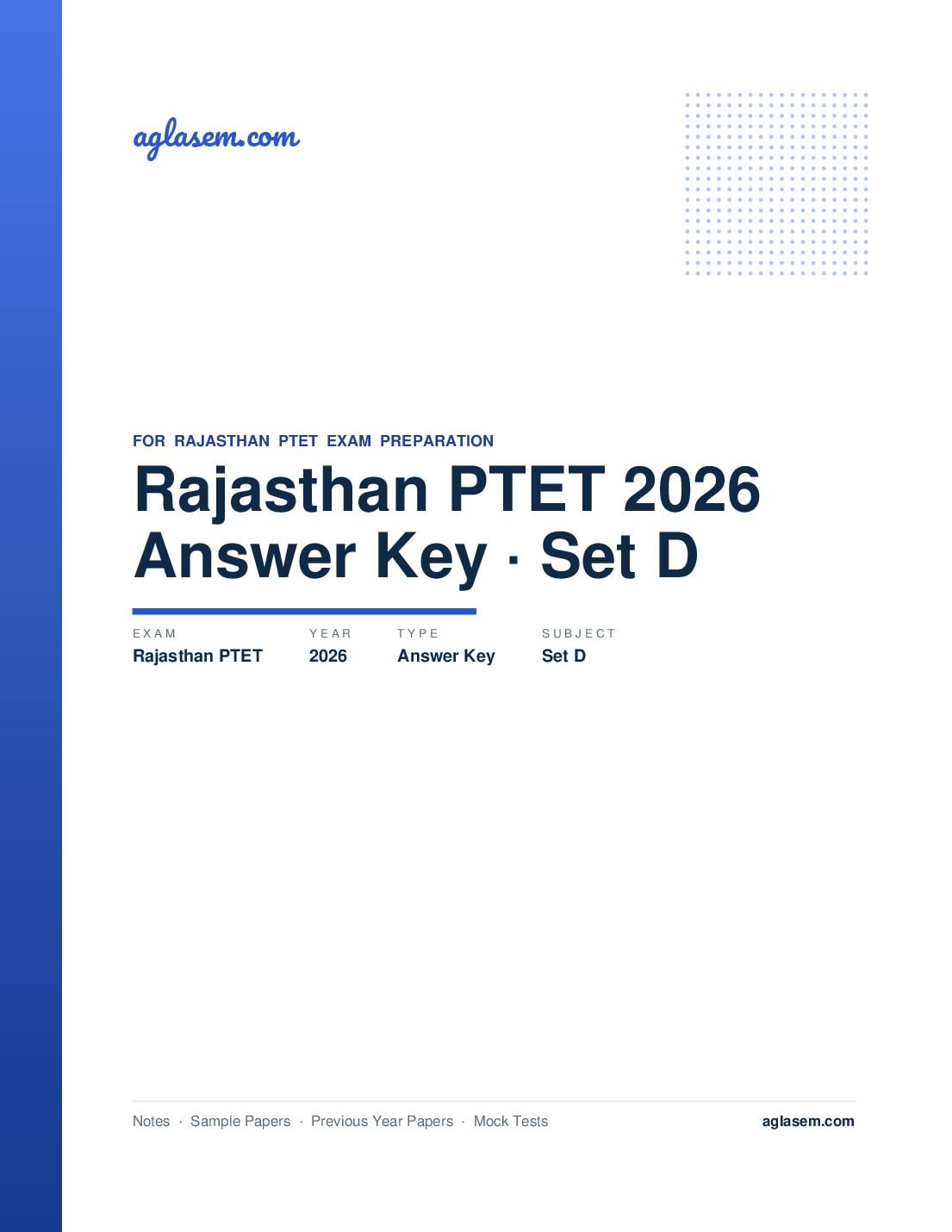 Rajasthan PTET 2026 Answer Key Set D - Page 1 of 8
