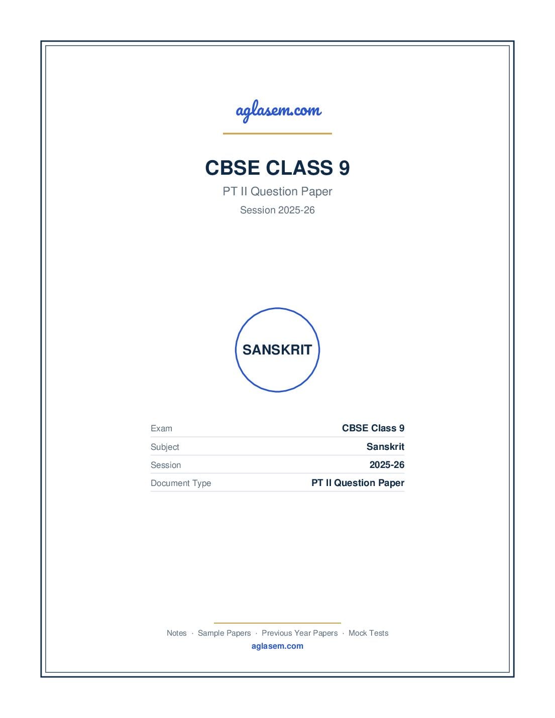 Class 9 PT II Question Paper 2025-26 Sanskrit - Page 1 of 7
