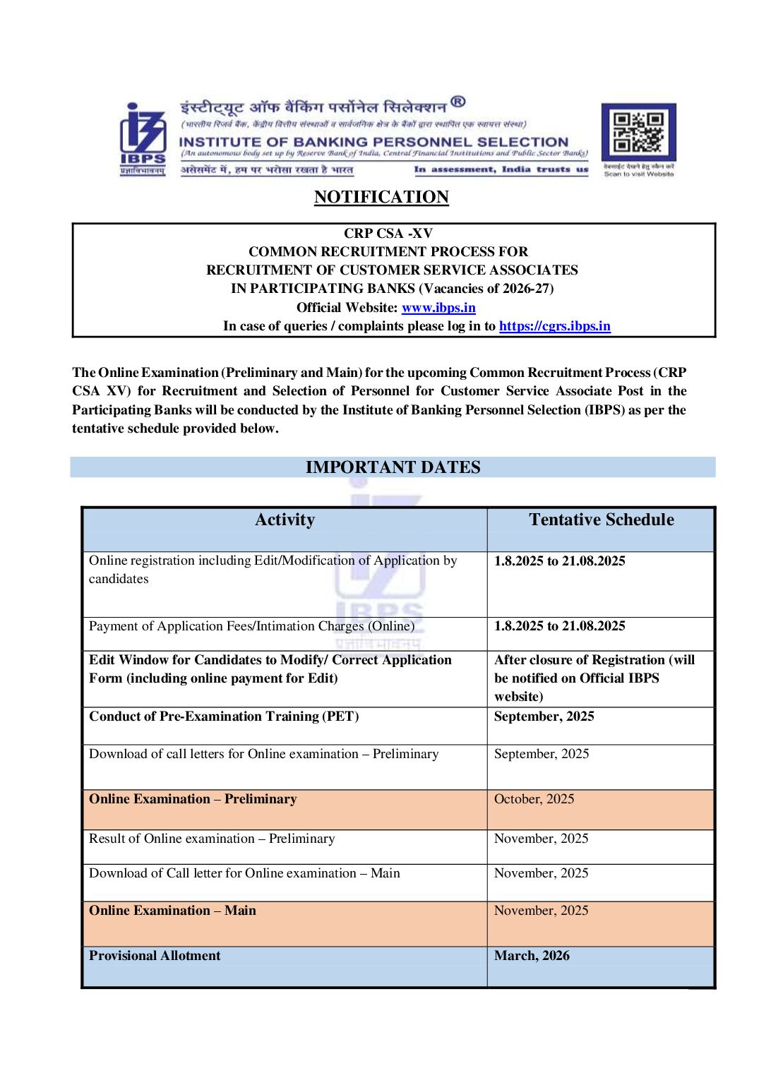 IBPS Clerk XV 2025 Notification - Page 1 of 74