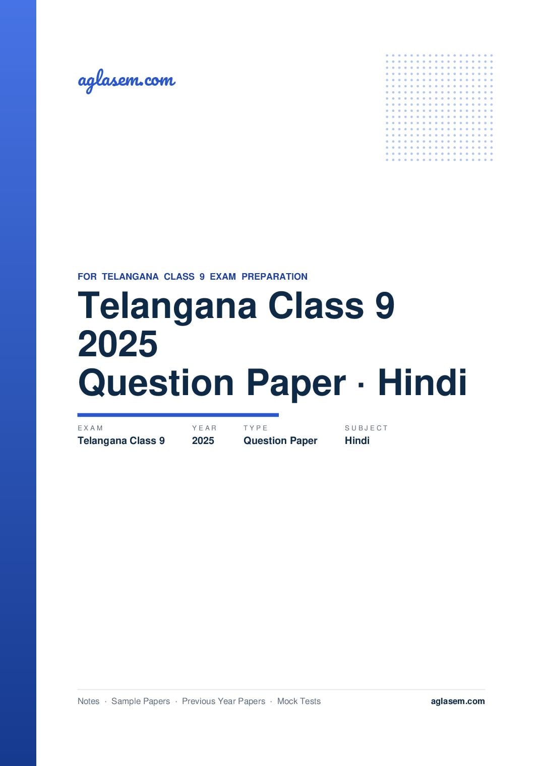 Telangana Class 9 Question Paper 2025 Hindi - Page 1 of 3