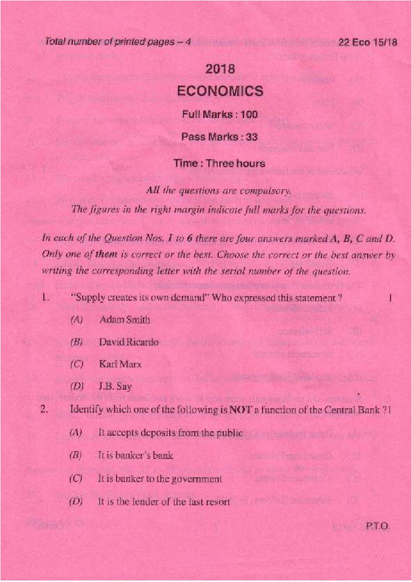 Manipur Board Class 12 Question Paper 2018 for Economics - Page 1