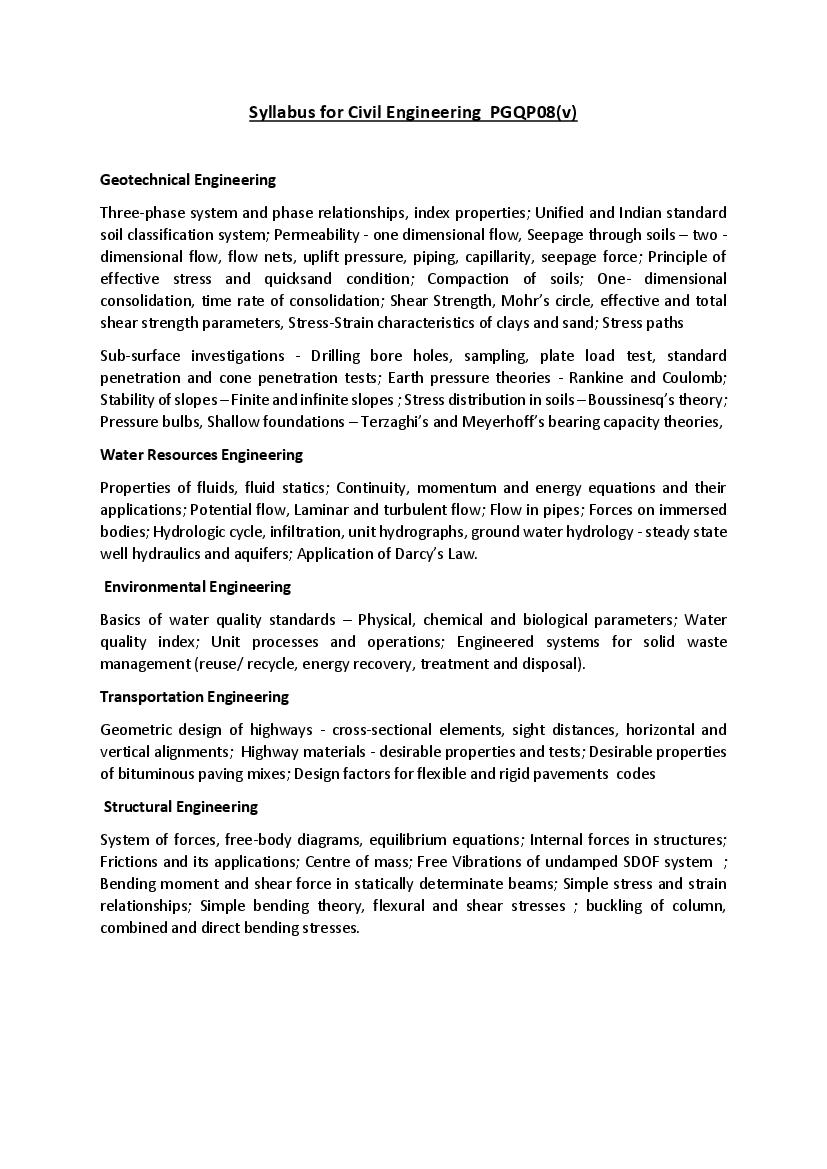 CUET PG 2022 Syllabus PGQP08 Civil Engineering, Strutural Engineering, Material Sciences & Technology - Page 1