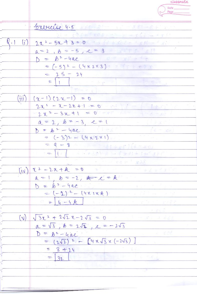 RD Sharma Solutions Class 10 Chapter 4 Quadratic Equations Exercise 4.5 - Page 1
