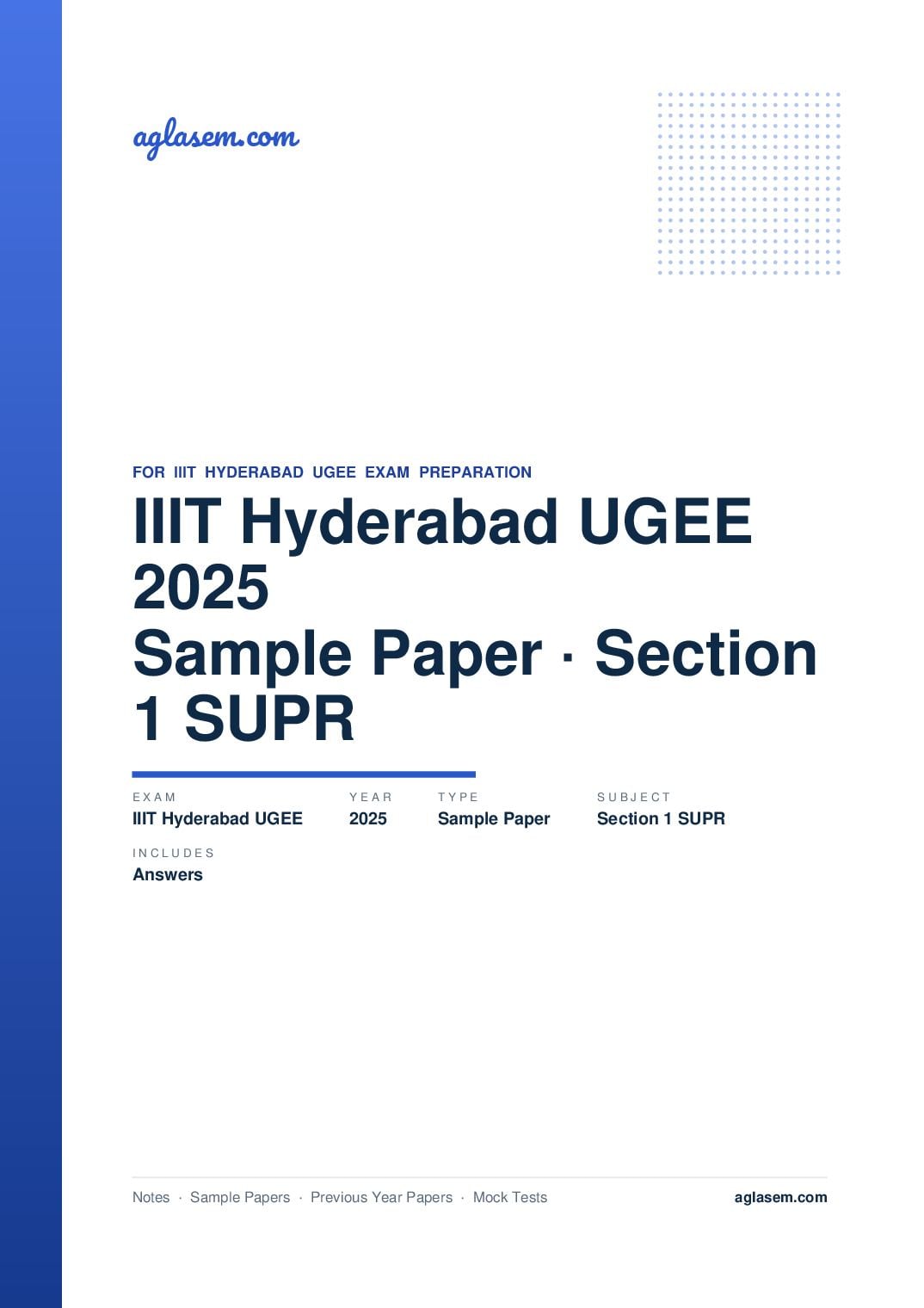 IIIT Hyderabad UGEE 2025 Sample Paper with Answers Section 1 SUPR - Page 1 of 5