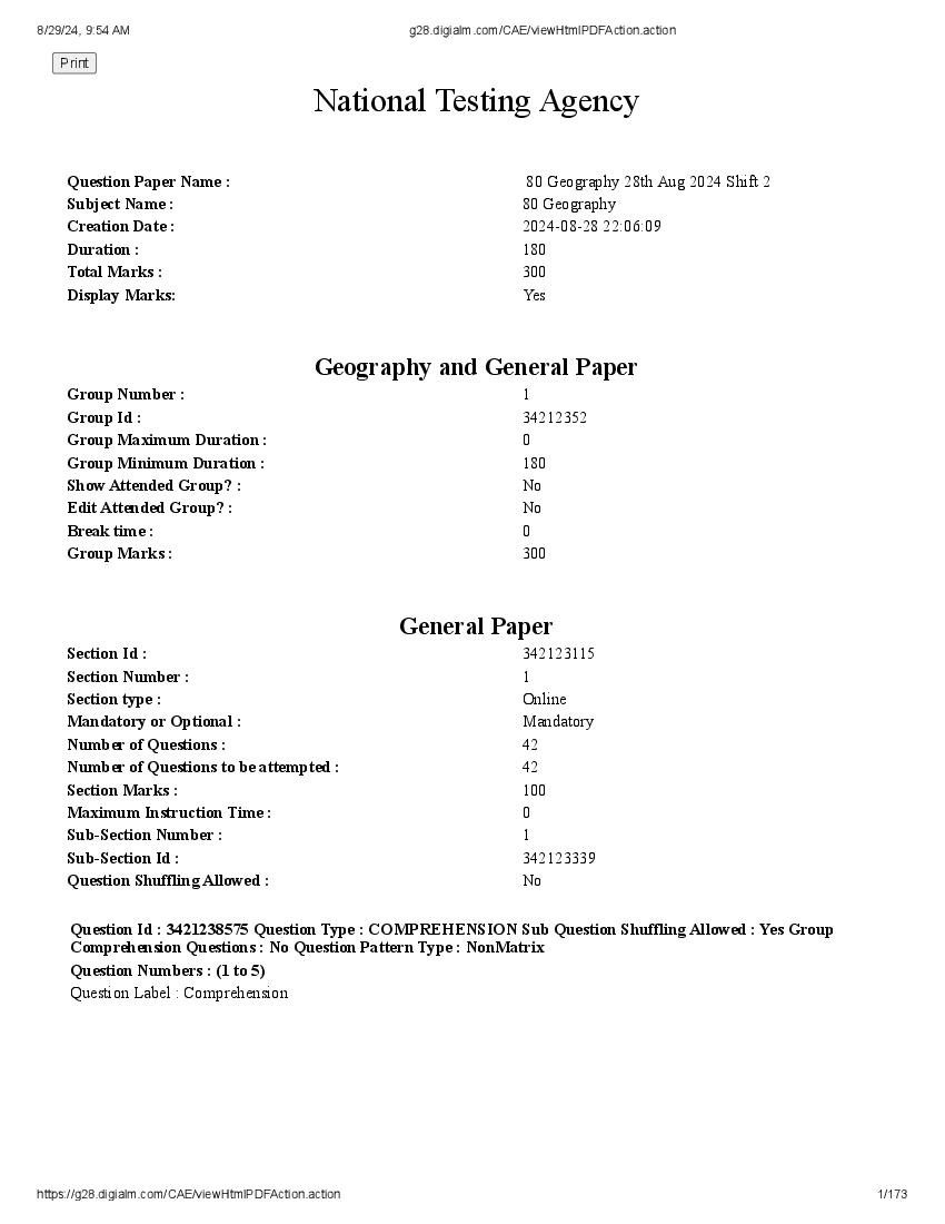 UGC NET 2024 Question Paper Geography - Page 1