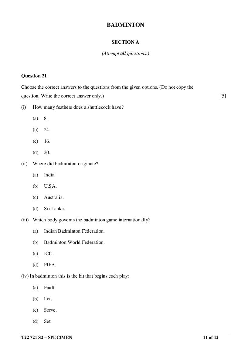 Icse class 10 physical education sample paper 2022