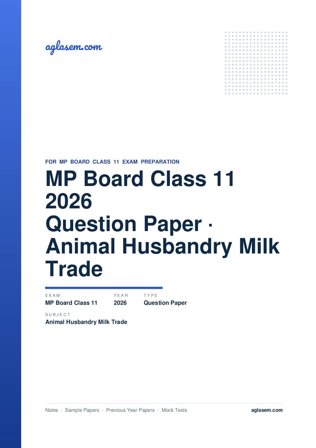 MP Board Class 11 Question Paper 2026 Animal Husbandry Milk Trade - Page 1 of 9