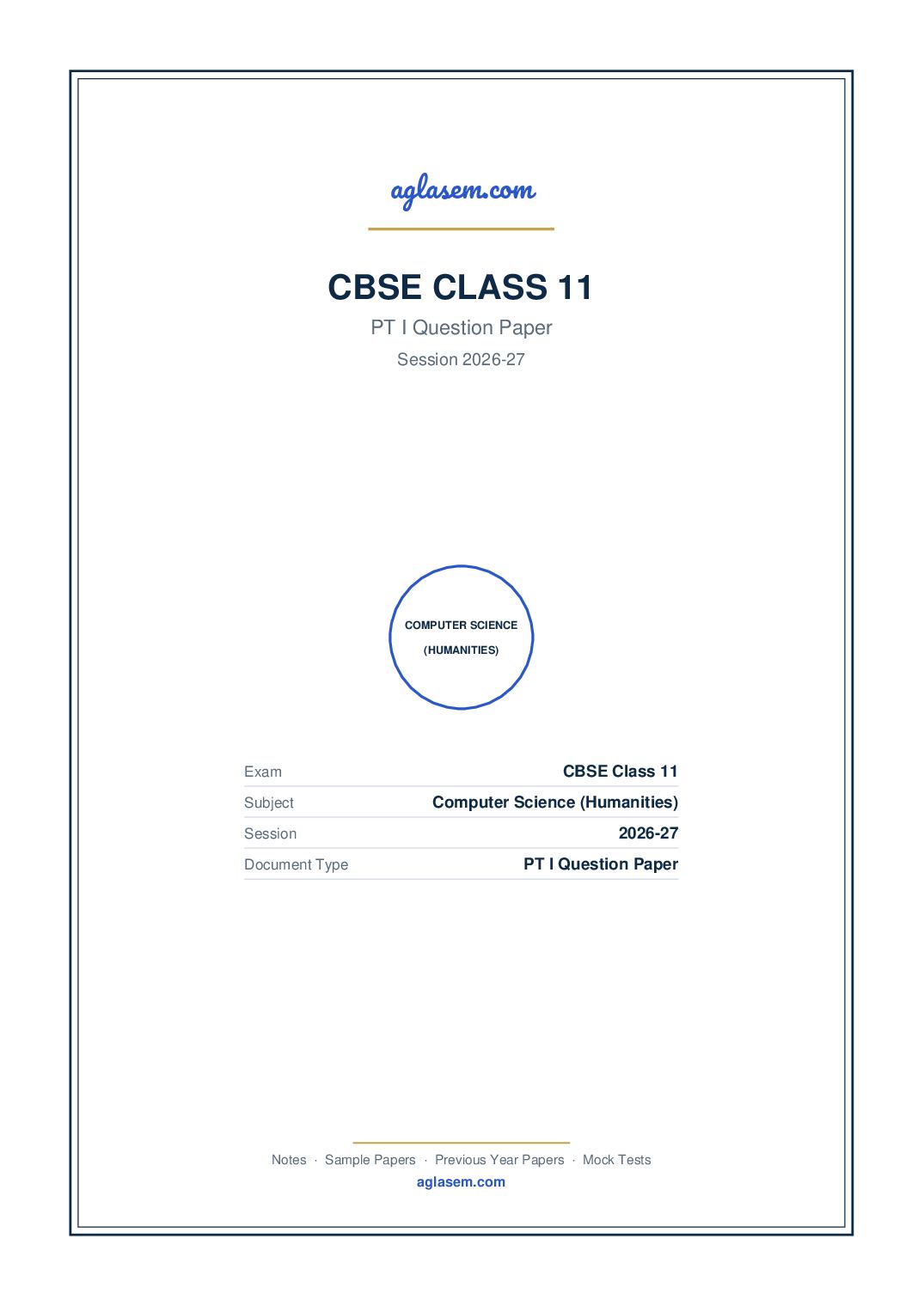 Class 11 PT I Question Paper 2026-27 Computer Science (Humanities) - Page 1 of 3