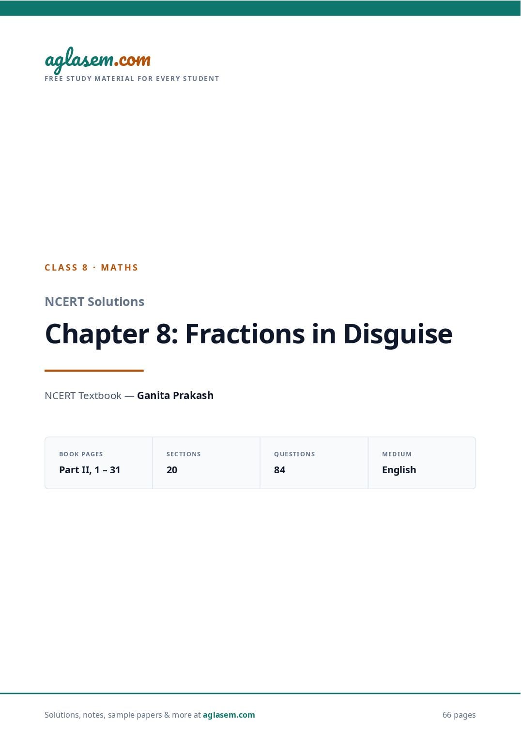 NCERT Solutions Class 8 Maths Chapter 8 Fractions in Disguise - Page 1 of 67
