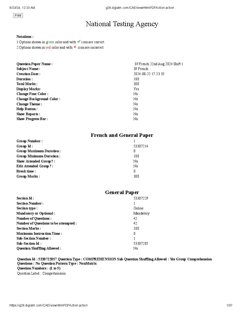 UGC NET 2024 Question Paper French - Page 1