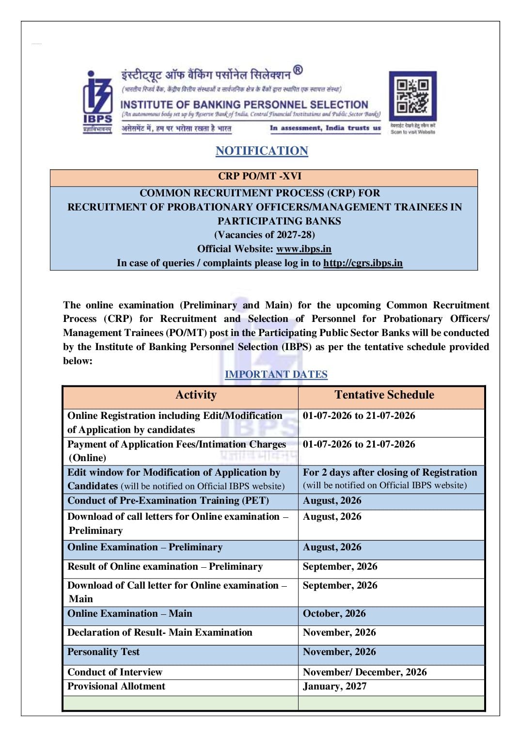 IBPS PO MT XVI 2026 Notification - Page 1 of 54