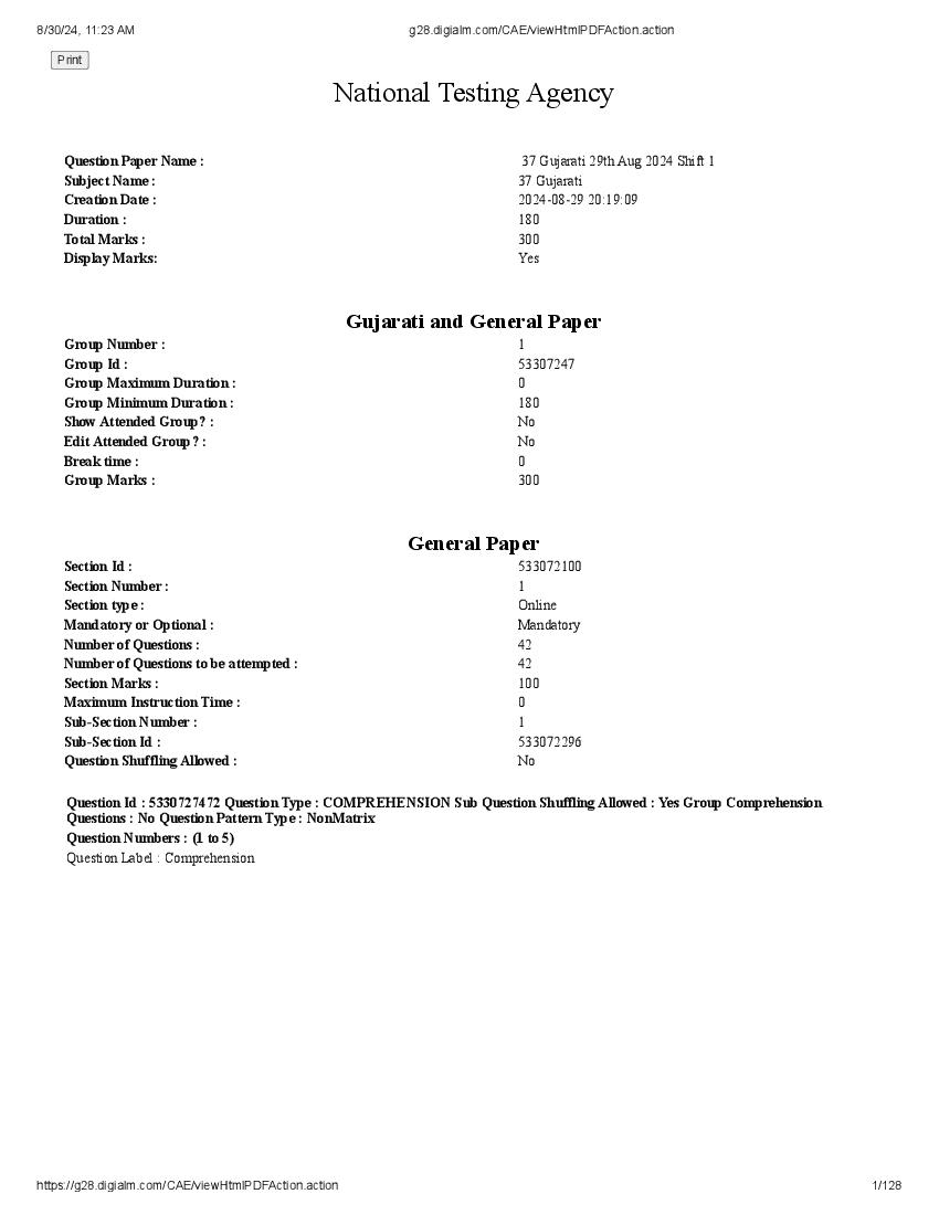 UGC NET 2024 Question Paper Gujarati - Page 1