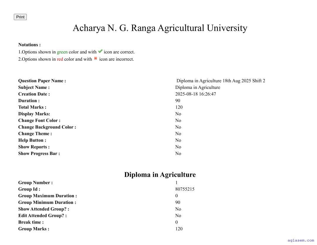 AGRICET 2025 Question Paper for Diploma in Agriculture - Page 1 of 110