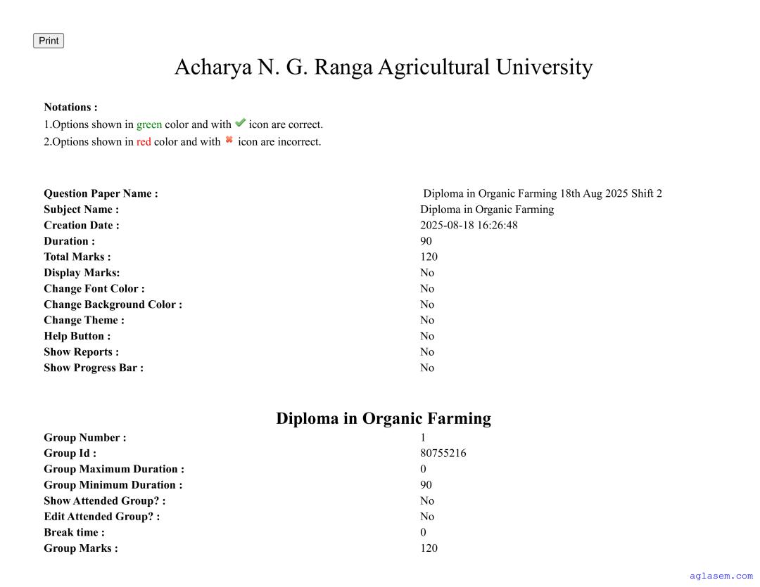 AGRICET 2025 Question Paper for Diploma in Organic Farming - Page 1 of 102