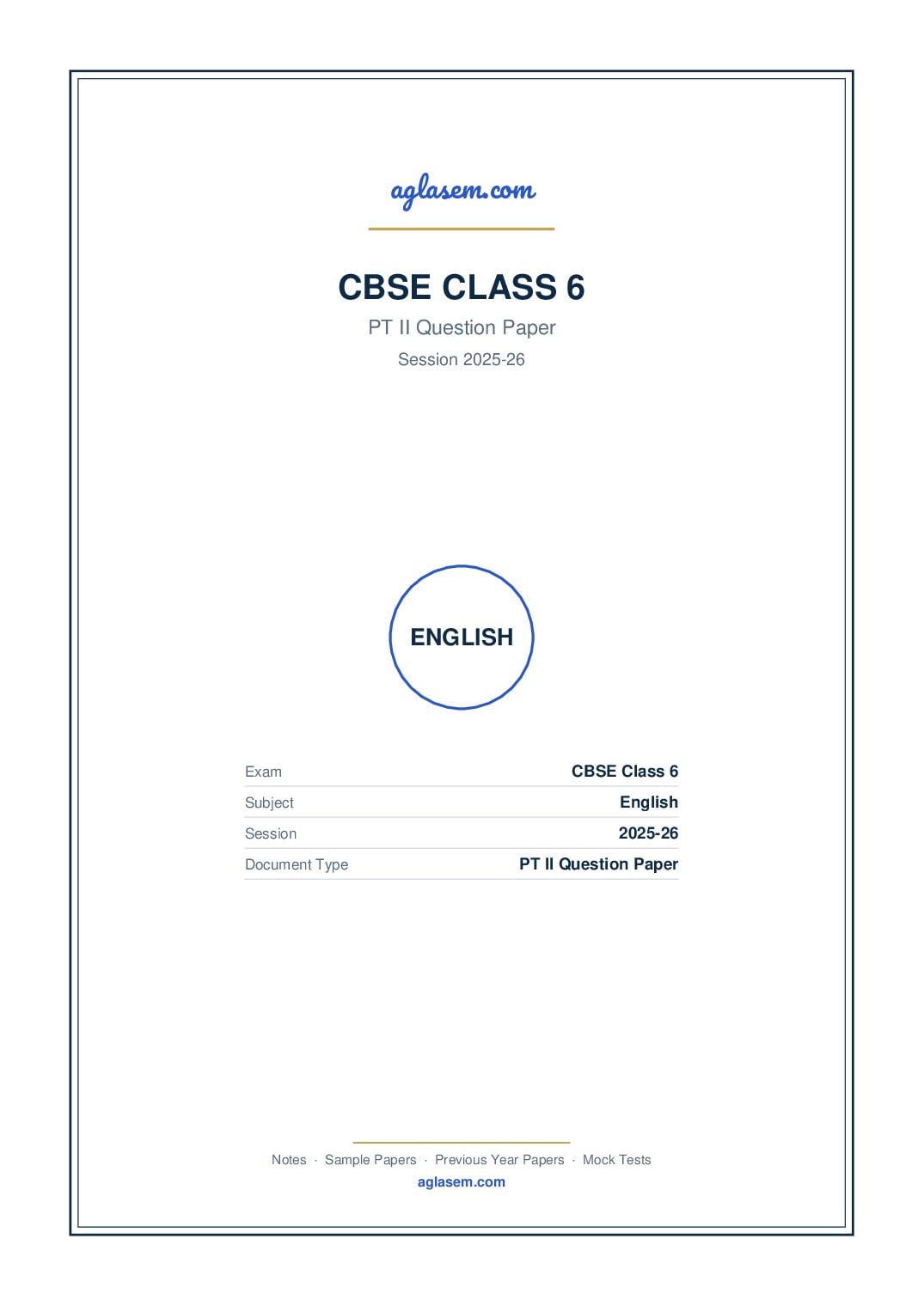 Class 6 PT II Question Paper 2025-26 English - Page 1 of 4