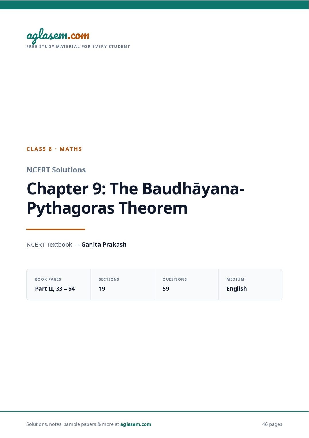 NCERT Solutions Class 8 Maths Chapter 9 the Baudh Yana Pythagoras Theorem - Page 1 of 47