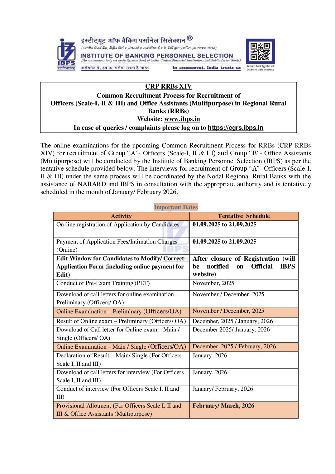 IBPS RRB XIV 2025 Notification (updated 27.09.2025) - Page 1 of 71