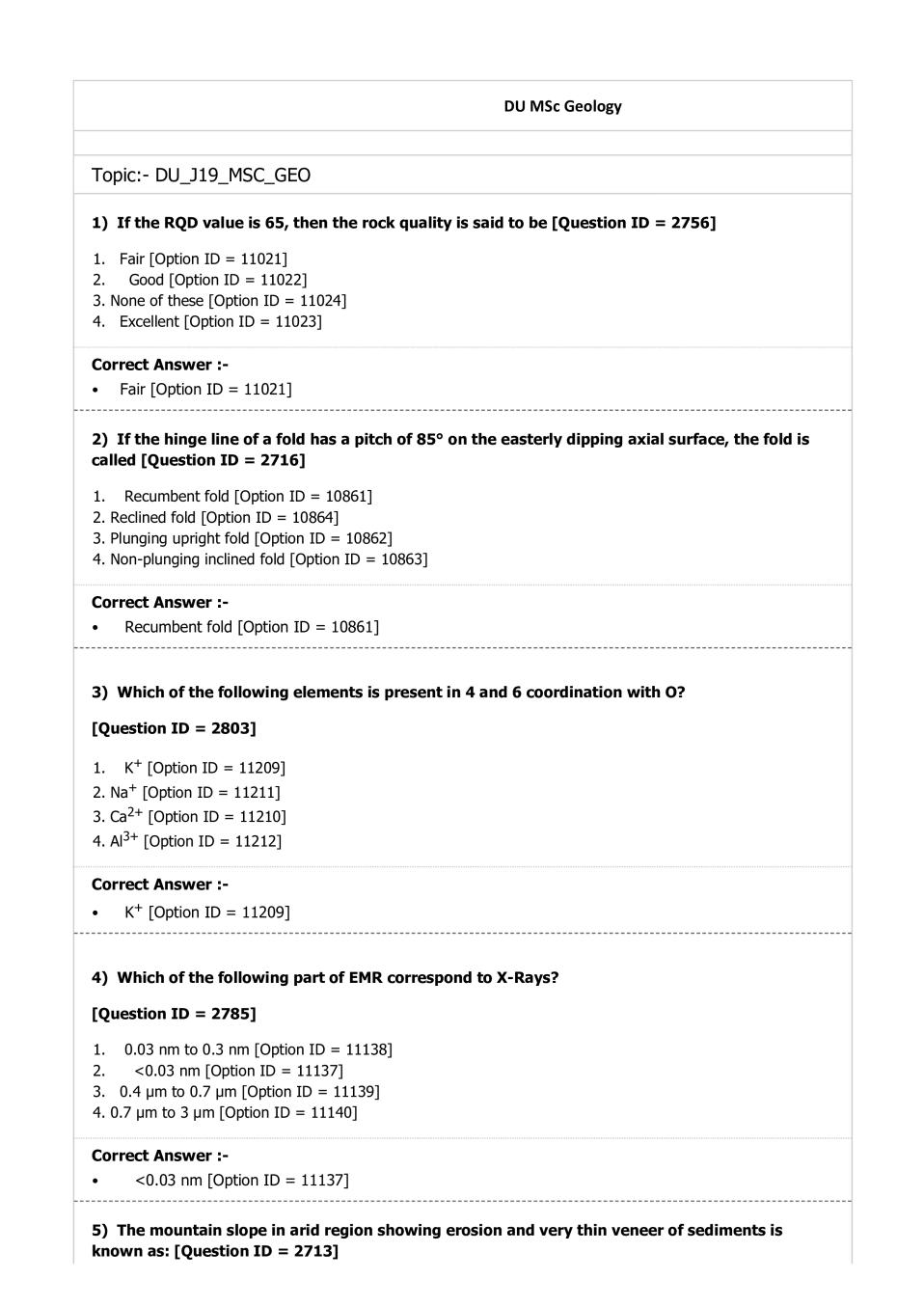 DUET Question Paper 2019 for M.Sc Geology - Page 1