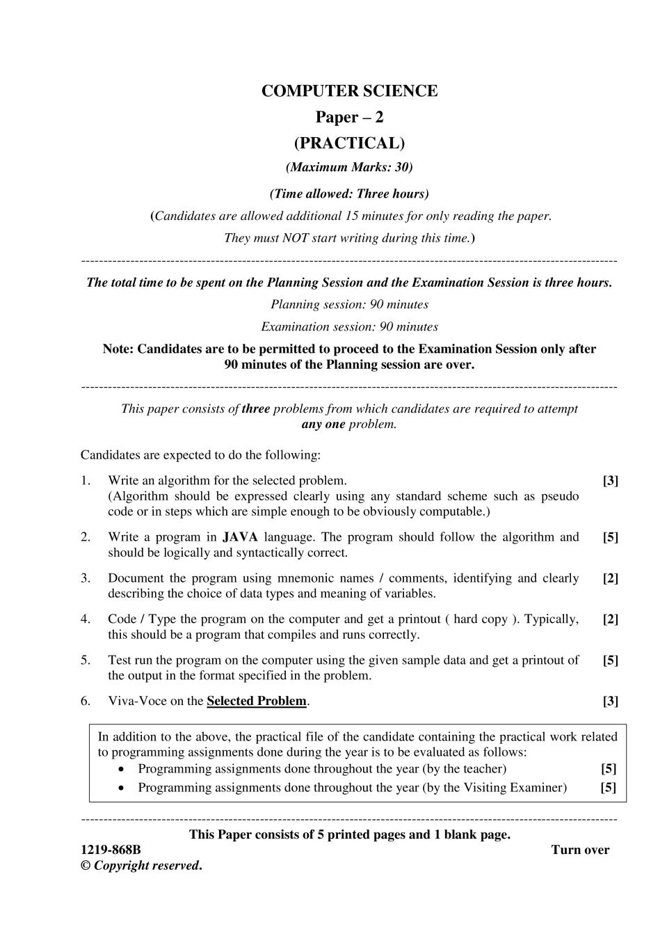 ISC Class 12 Question Paper 2019 for Computer Science Paper 2 - Page 1