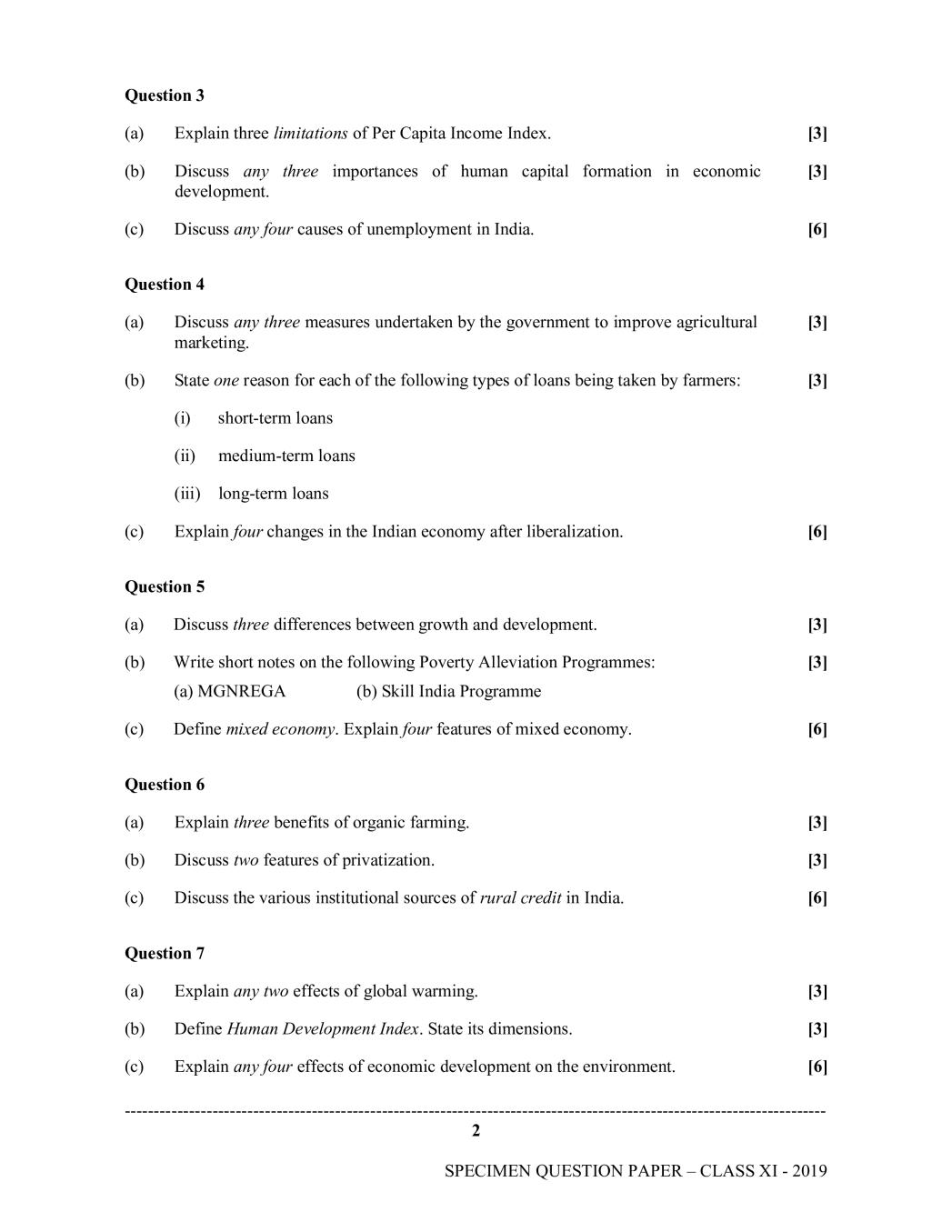 Isc Class 11 Specimen Paper Economics Sample Paper
