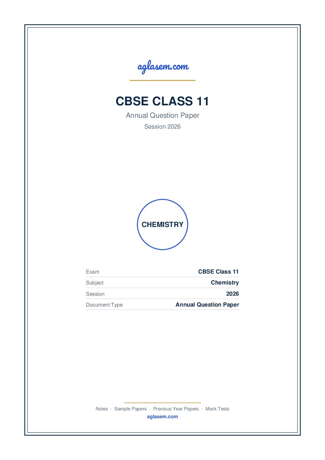 Class 11 Question Paper 2026 Chemistry - Page 1 of 12