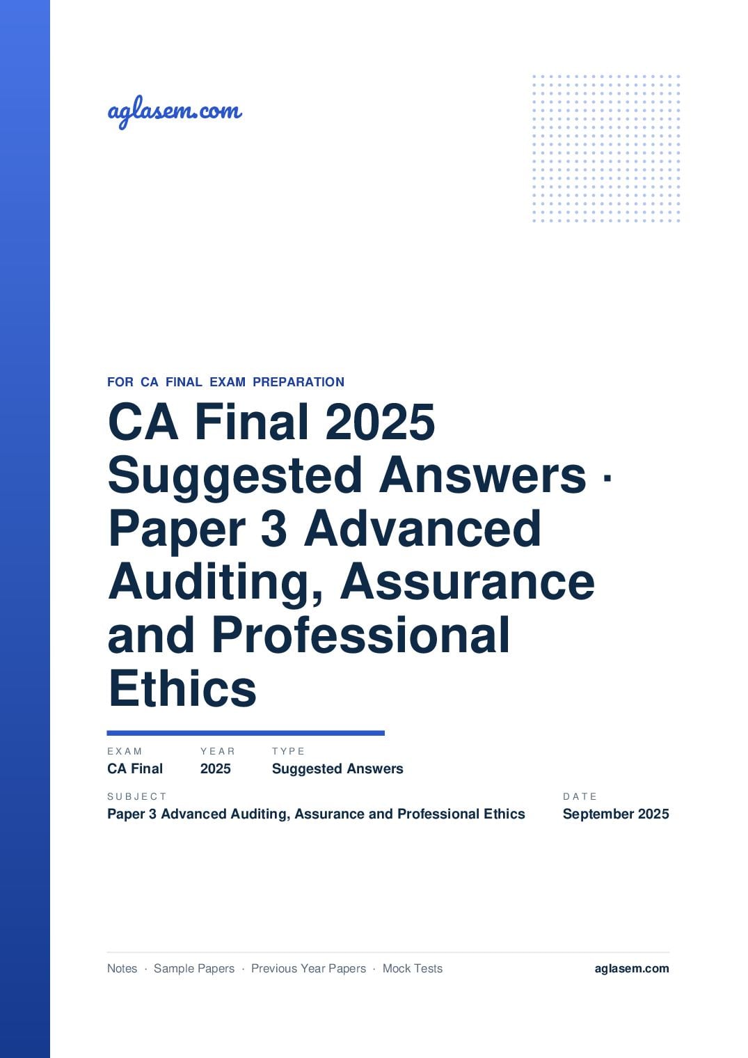CA Final September 2025 Suggested Answers Paper 3 Advanced Auditing, Assurance and Professional Ethics - Page 1 of 38