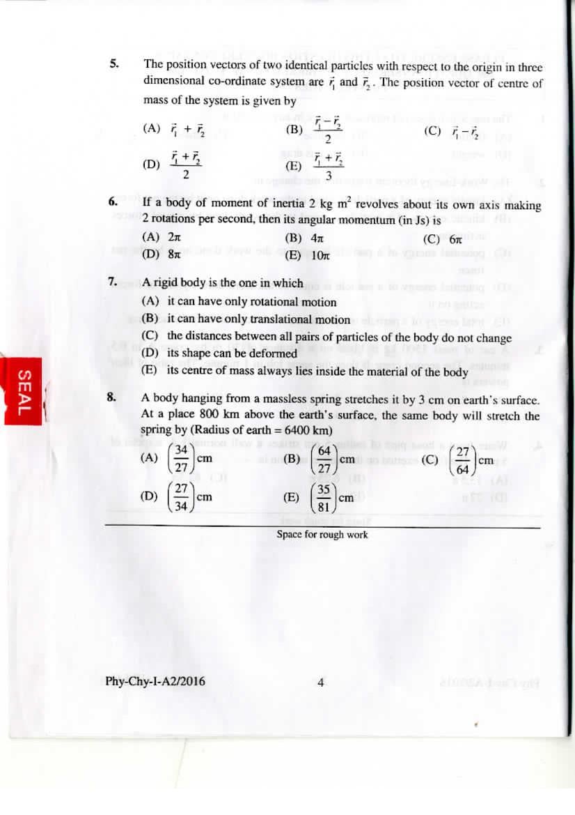 KEAM 2016 Question Paper PDF with Answer Keys (Paper 1 and 2)