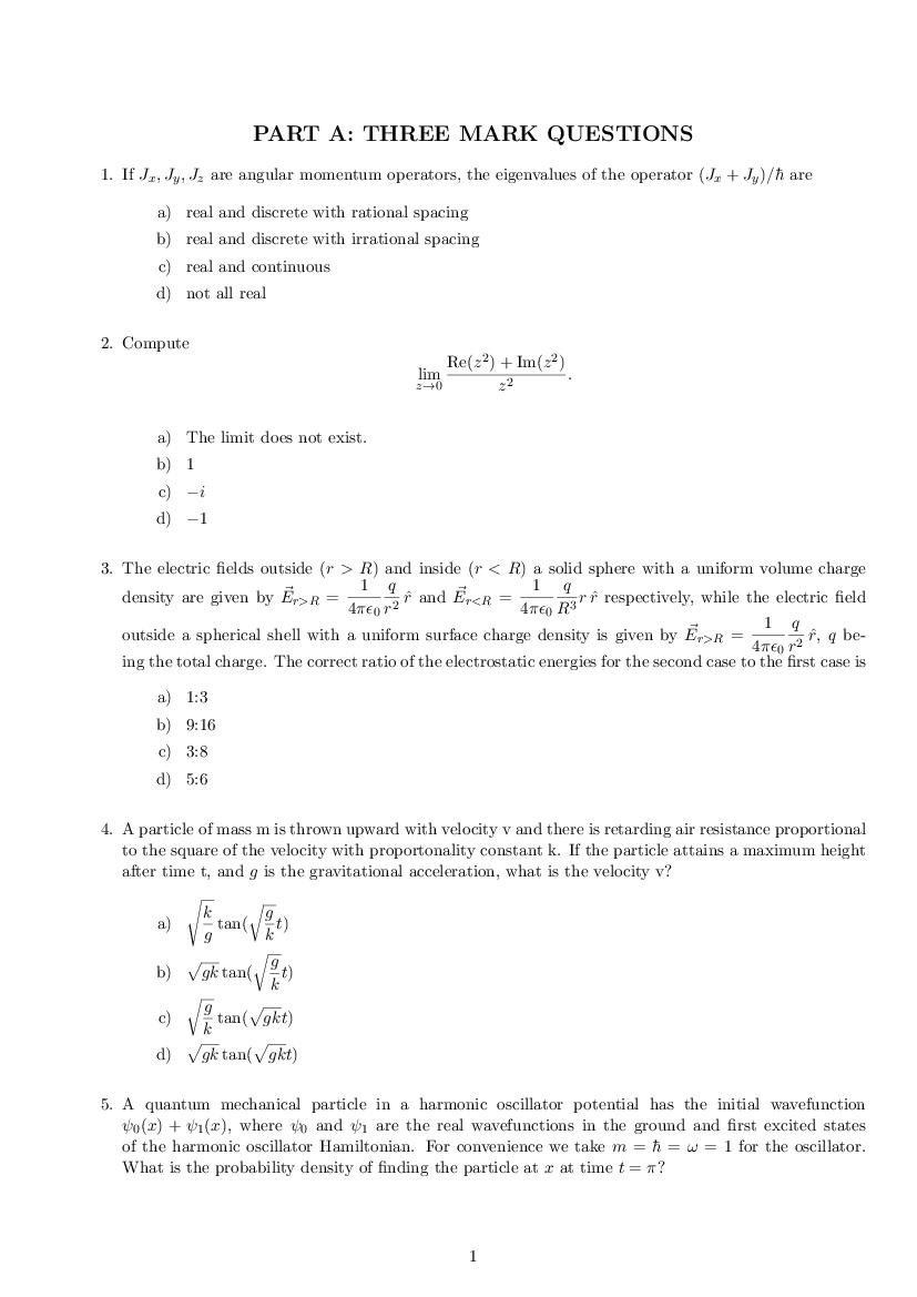 JEST 2022 Sample Paper for Physics - Page 1