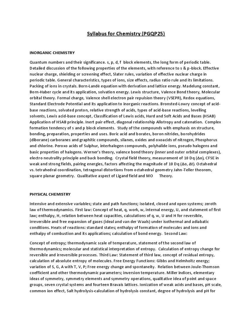 CUET PG 2022 Syllabus PGQP25 Industrial Chemistry - Page 1