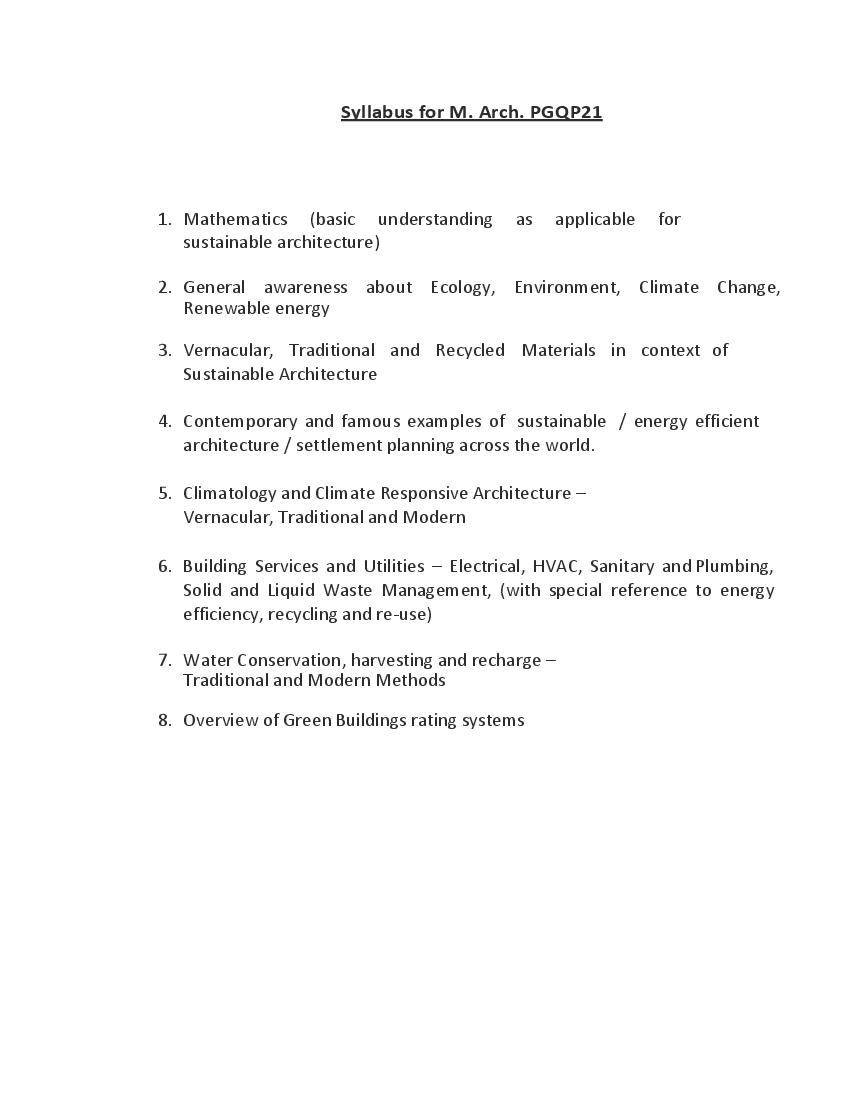 CUET PG 2022 Syllabus PGQP21 M.Arch, Sustainable Architecture - Page 1