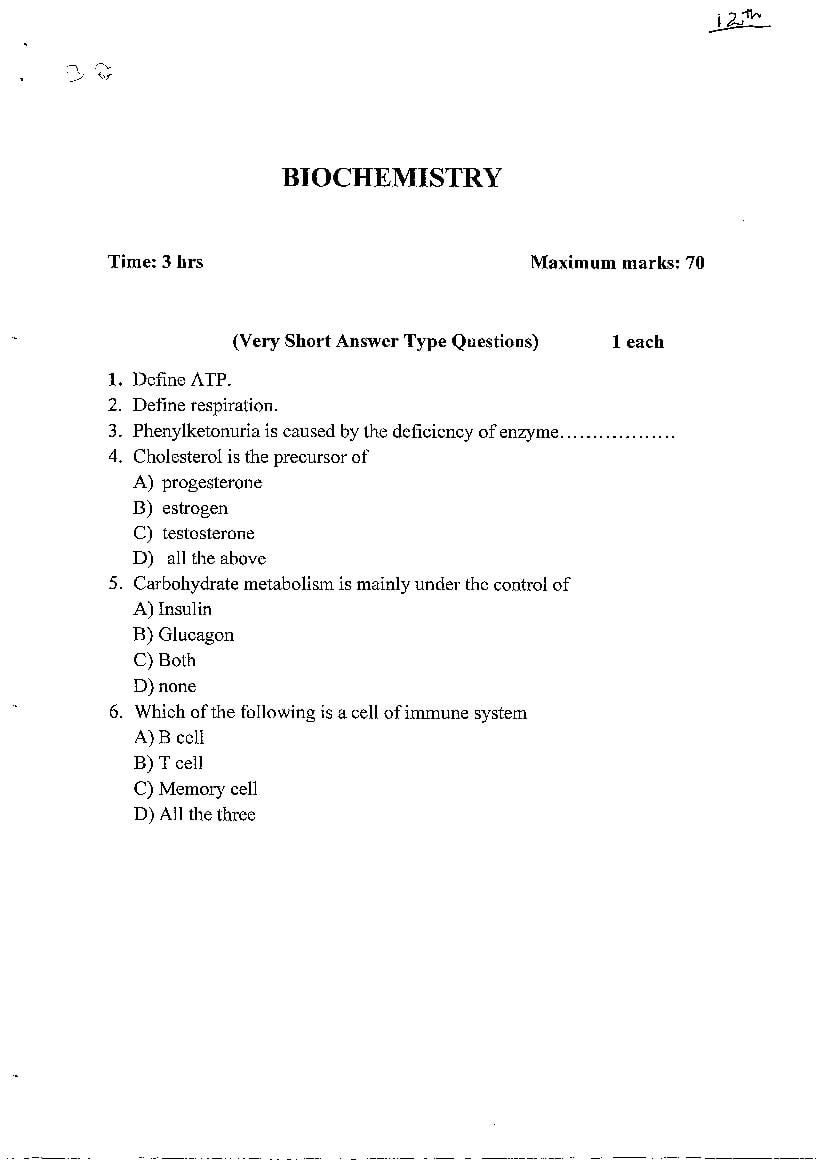 JKBOSE 12th Class Model Paper 2024 Biochemistry - Page 1