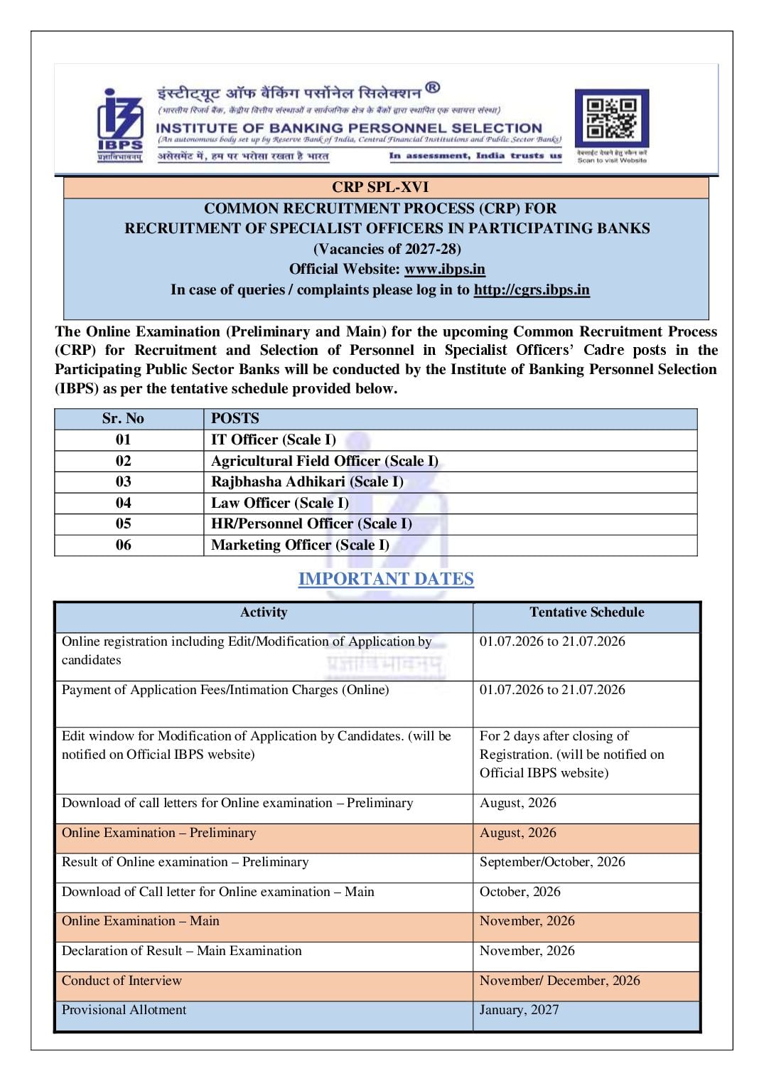 IBPS SO XVI 2026 Notification - Page 1 of 59
