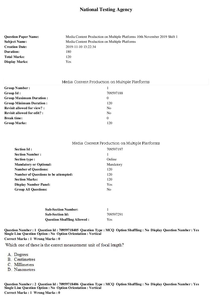 SWAYAM 2019 Question Paper Media Content Production on Multiple Platforms - Page 1 of 26