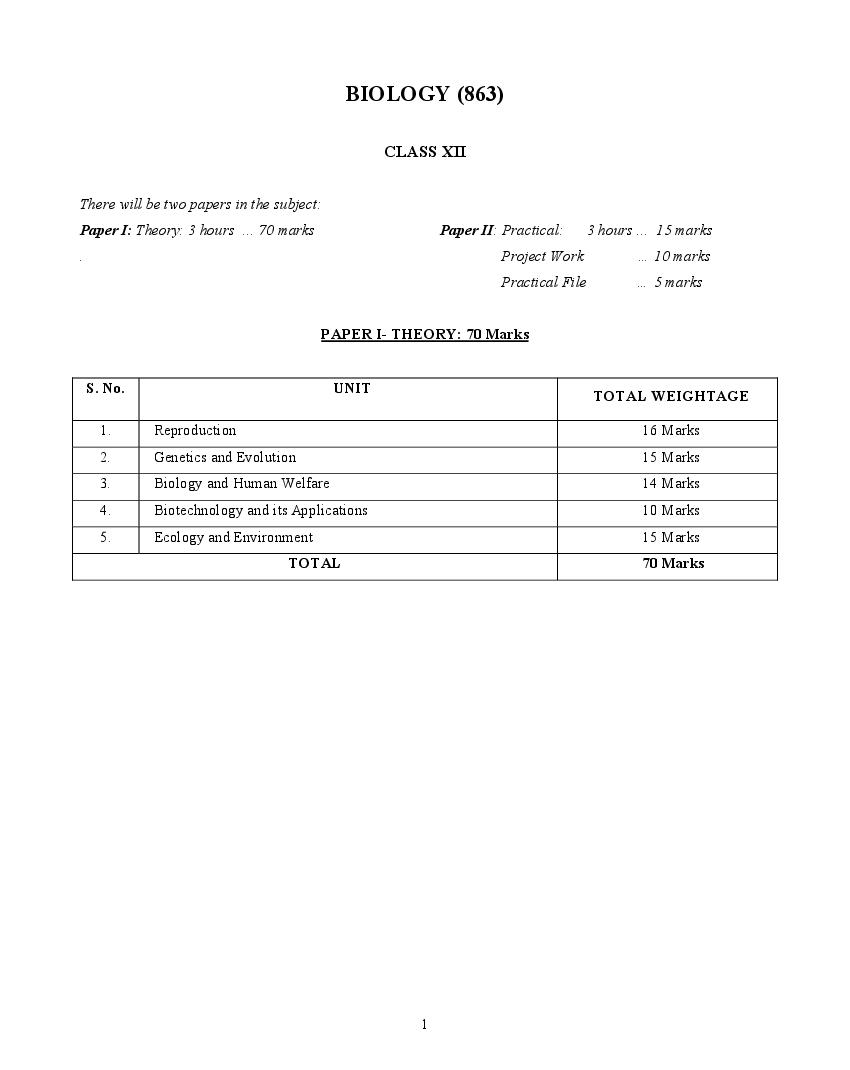 ISC Class 12 Syllabus 2023 Biology (Revised) - Page 1