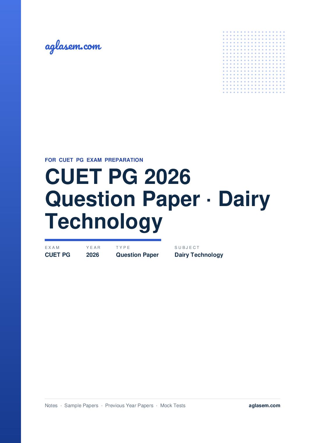 CUET PG 2026 Question Paper Dairy Technology - Page 1 of 40