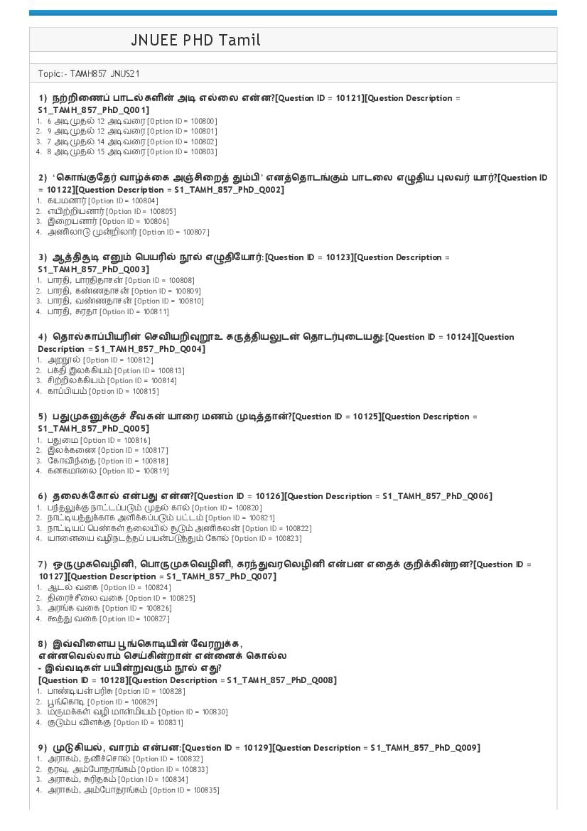 JNUEE 2021 Question Paper Ph.D Tamil - Page 1