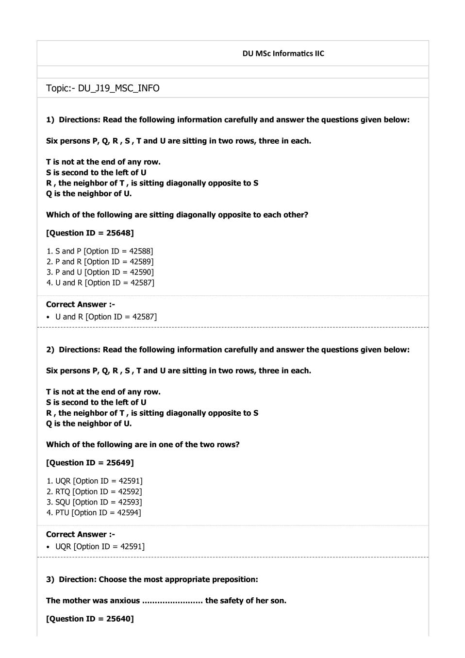 DUET Question Paper 2019 for M.Sc Informatics - Page 1
